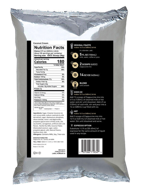 Cappuccine Coconut Cream Frappe Powder, 3 lb Bag - Java Estate Roastery