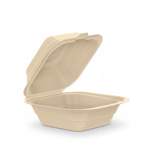 DART 6x6 inch Molded Fiber Hinged Tray (500/case) - Java Estate Roastery