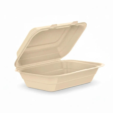 DART 6x9 inch Molded Fiber Hinged Tray (200/case) - Java Estate Roastery